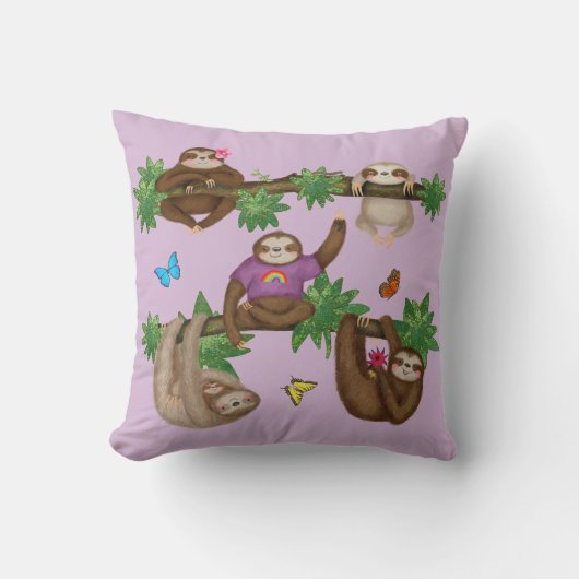Stanley Sloth en vrienden paarse kussen (Voorkant)