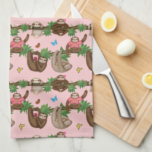 Stanley Sloth en vrienden roze theekdoek Theedoek (Quarter Fold)