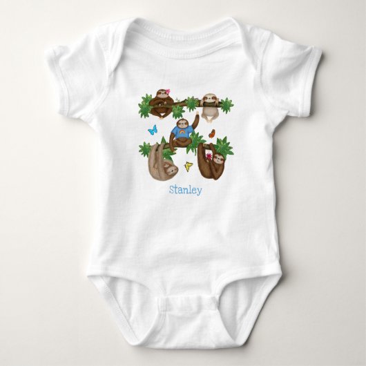Stanley Sloth gepersonaliseerde blauwe baby bodysu Romper (Voorkant)