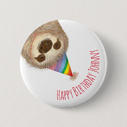 Stanley sloth gepersonaliseerde blije verjaardagsb ronde button 5,7 cm (Voorkant)