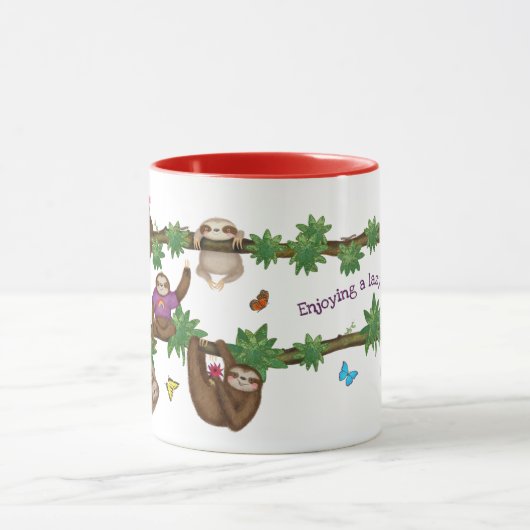 Stanley Sloth paars 'geniet van een luie cuppa'-mo Mok (Midden)