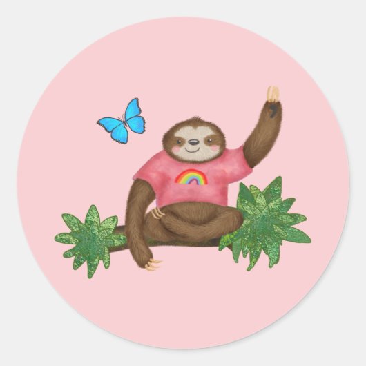 Stanley Sloth ronde roze stickers (Voorkant)