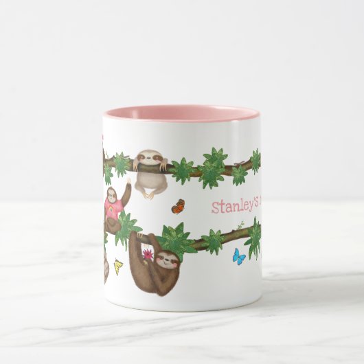 Stanley Sloth roze gepersonaliseerde mug Mok (Midden)