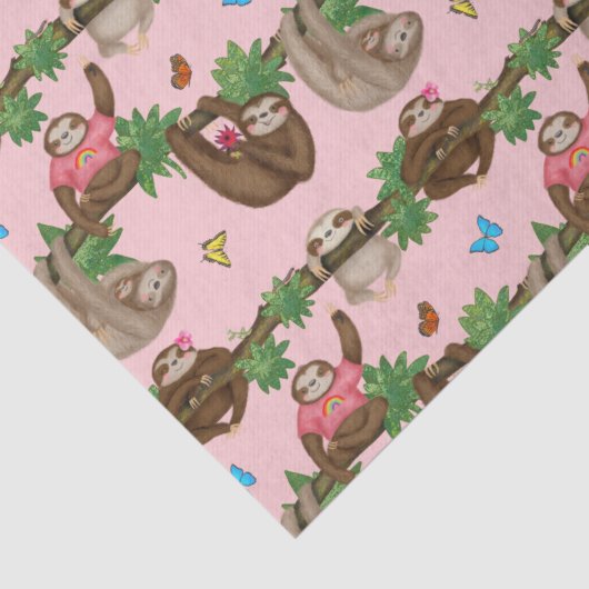 Stanley Sloth & vrienden roze tissuepapier (Detail)