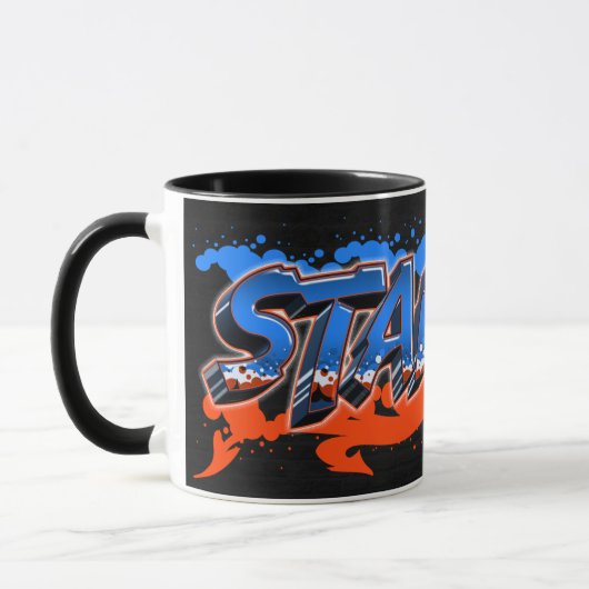 Stanley Vorname Name Graffiti blue orange Tasse Mok (Links)