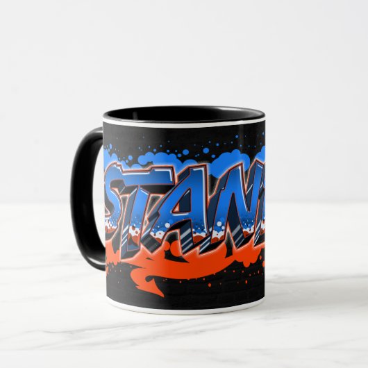 Stanley Vorname Name Graffiti blue orange Tasse Mok (Voorkant links)