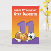 Stap 11th Birthday Sportballen Kaart (Gele Bloem)