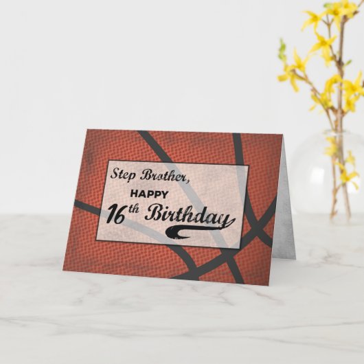 Stap Broer 16e verjaardag Basketball Grote Kaart (Gele Bloem)
