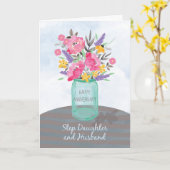 Stap Dochter en Echtgenoot Jubileum Jar Vase Kaart (Gele Bloem)