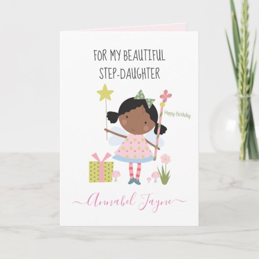 Stap dochter verjaardag roze roodroze kaart (Voorkant)