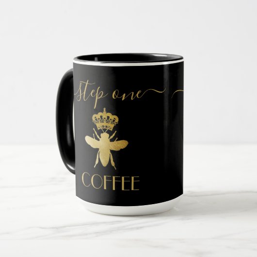 Stap één aanpassen: COFFEE Queen Bee Gold Ceramic Mok (Voorkant links)