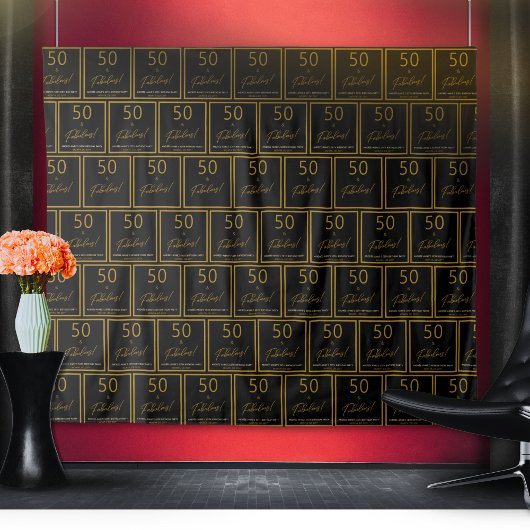 Stap en Herhaal 50 Fabulous Verjaardag Goud Zwart Wandkleed