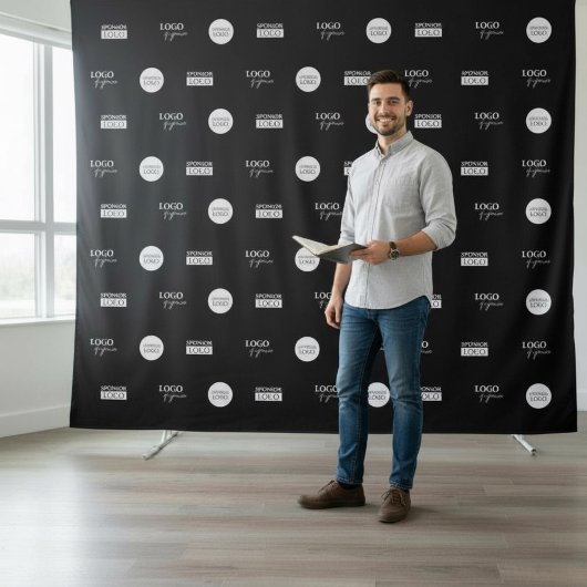 Stap-en-herhaal Bedrijfssponsorlogo's Mediamuur Wandkleed