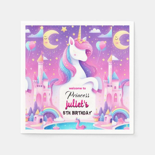 Stap girly schattig paarse roze eenhoorn 5e verjaa servet (Voorkant)