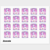 Stap girly schattig paarse roze eenhoorn 5e verjaa vierkante sticker (Vel)