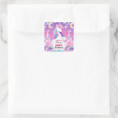 Stap girly schattig paarse roze eenhoorn 5e verjaa vierkante sticker (Tas)