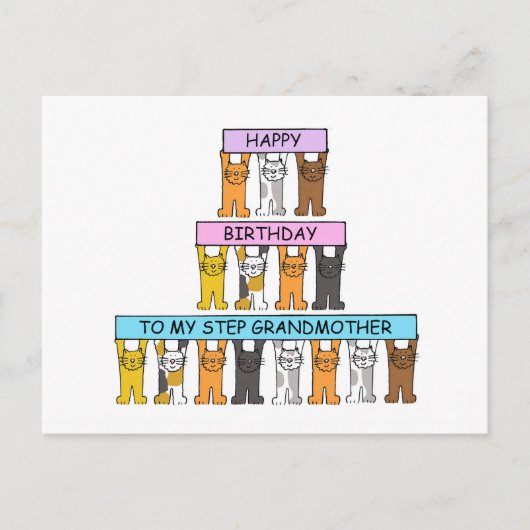 Stap Grootmoeder Happy Birthday Schattige Cats Briefkaart (Voorkant)