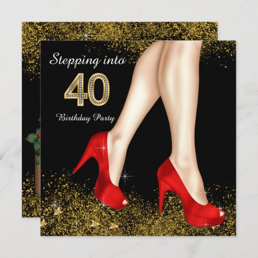 Stap in 40 verjaardagsfeestje rode schoenen kaart (Voorkant / Achterkant)