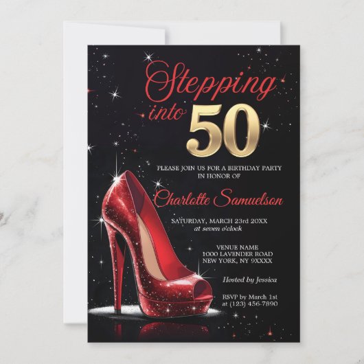 Stap in 50 VERJAARDAG Red High Heels Fifty Kaart (Voorkant)