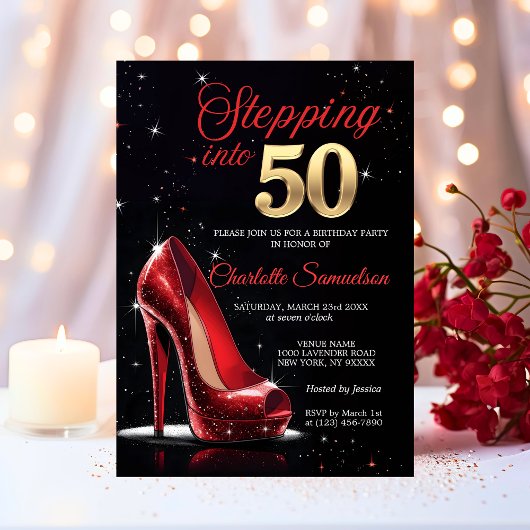Stap in 50 VERJAARDAG Red High Heels Fifty Kaart