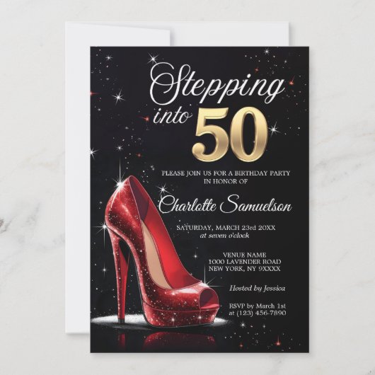 Stap in 50 VERJAARDAG Red High Heels Fifty Kaart (Voorkant)