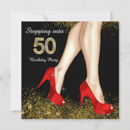 Stap in 50 Verjaardagsfeest Rode Schoenen Kaart