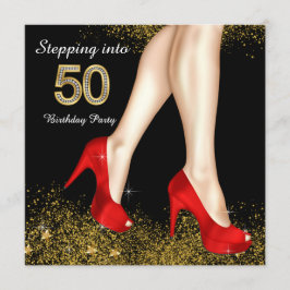 Stap in 50 Verjaardagsfeest Rode Schoenen Kaart