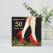 Stap in 50 verjaardagsfeestje rode schoenen kaart (Staand voorkant)