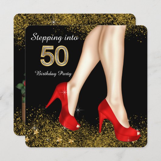 Stap in 50 verjaardagsfeestje rode schoenen kaart (Voorkant / Achterkant)