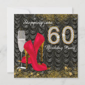 Stap in 60 verjaardagsfeest glitter satijn rood kaart (Voorkant)