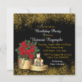 Stap in 60 verjaardagsfeest rood zwart en goud kaart (Achterkant)