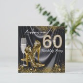 Stap in 60 verjaardagsfeestje Black Satin Kaart (Staand voorkant)