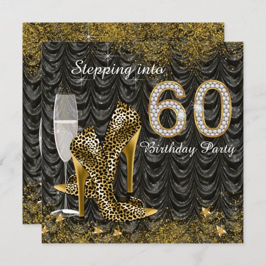 Stap in 60 verjaardagsfeestje Glitter Satin Kaart (Voorkant / Achterkant)