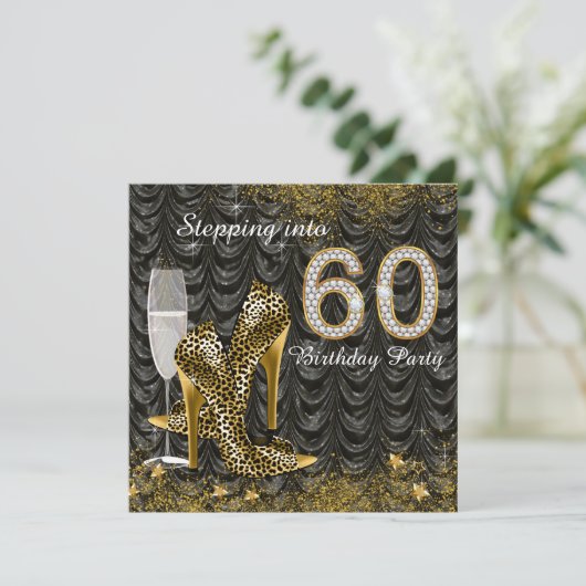 Stap in 60 verjaardagsfeestje Glitter Satin Kaart (Staand voorkant)