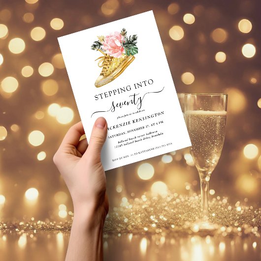 Stap in 70 Bloemen Gouden Schoen Verjaardag Kaart