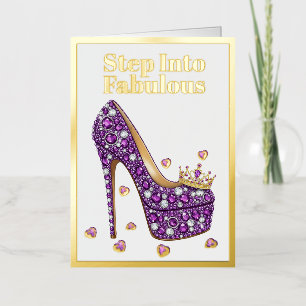 Stap in de Fabulous Paarse Stiletto Verjaardag Folie Wenskaart