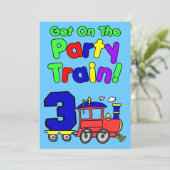 Stap in de feesttrein 3 jaar oud kaart (Staand voorkant)
