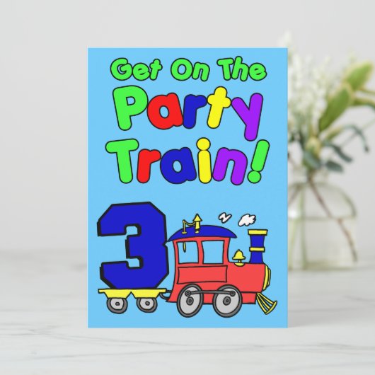 Stap in de feesttrein 3 jaar oud kaart (Staand voorkant)
