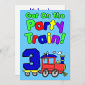 Stap in de feesttrein 3 jaar oud kaart (Voorkant / Achterkant)