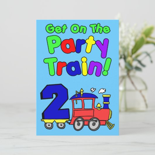 Stap in de feesttrein van 2 jaar oud kaart (Staand voorkant)