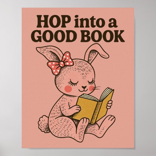 Stap in een goed boek roze konijn poster (Voorkant)