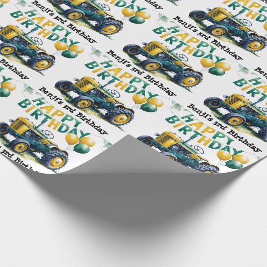 Stap in Gear Tractor 3rd Birthday Bash Cadeaupapier (Hoek)