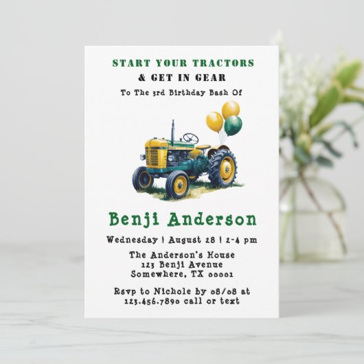 Stap in Gear Tractor 3rd Birthday Bash Kaart (Staand voorkant)