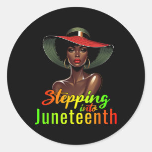 Stap in Juneteenth Black Afro vrouw dragen Ronde Sticker