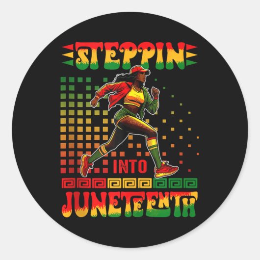Stap in Juneteenth Trots Afro Vrouwen Running R Ronde Sticker (Voorkant)