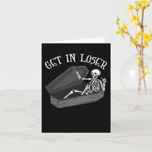 Stap in Loser Skelet in Coffin Halloween Fun Manne Kaart (Gele Bloem)