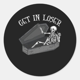 Stap in Loser Skelet in Coffin Halloween Fun Manne Ronde Sticker