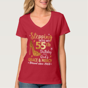 Stap in mijn 55ste verjaardag met goden genade t-shirt
