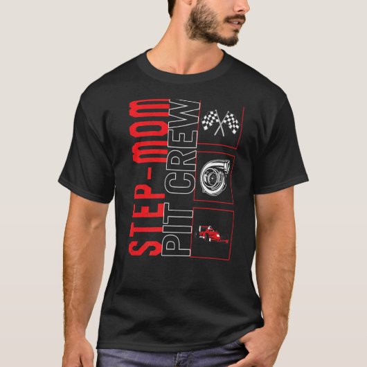 Stap Mam Pit Crew-auto met racebesturing T-shirt (Voorkant)