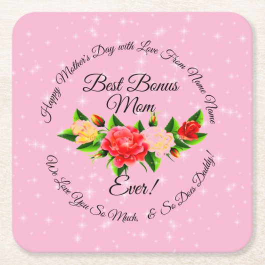 Stap Moeder Bonus mama Moederdag Kartonnen Onderzetters (Voorkant)